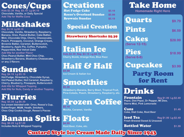 Menu | Klines Dairy Bar